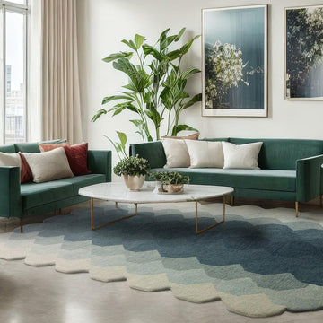 Hive Modern Geometric Hexagonal Ombre Gradient Hand-Woven Wool Low Profile Short Pile Teal Rug-Asiatic Carpets-Rug Love - The Most Loved Rug Store